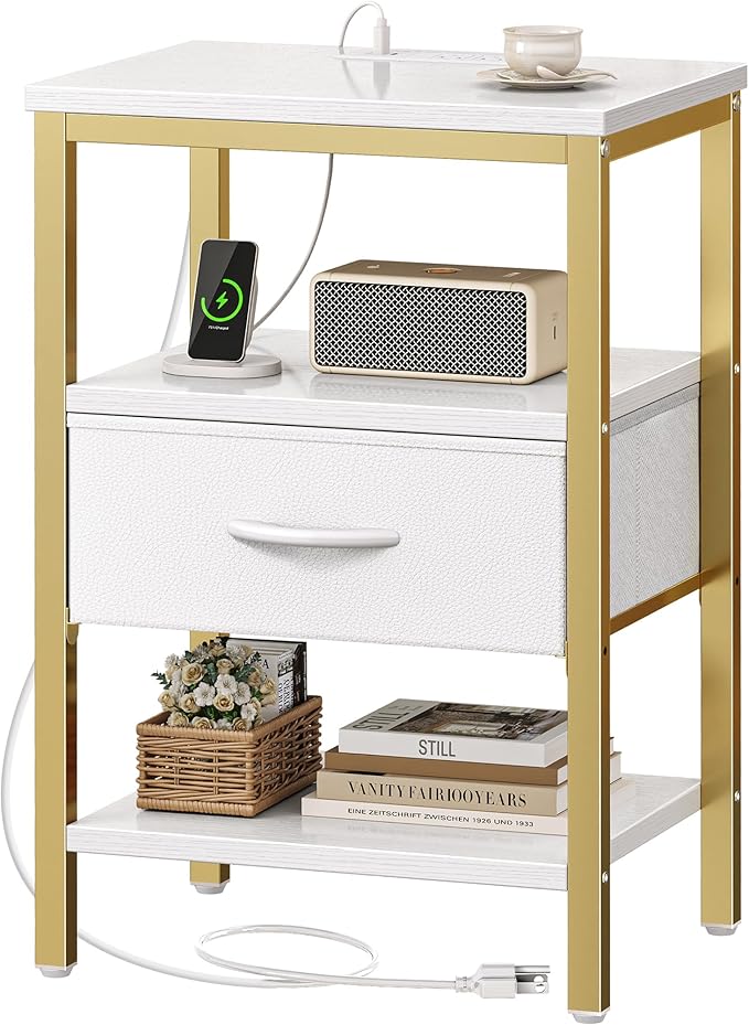 SUPERJARE Nightstand with Charging Station, Bed Side Table with Adjustable by SUPERJARE