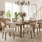 HNY Mid Century Modern Dining Chairs Set of 6, Farmhouse Linen Fabric by HNY