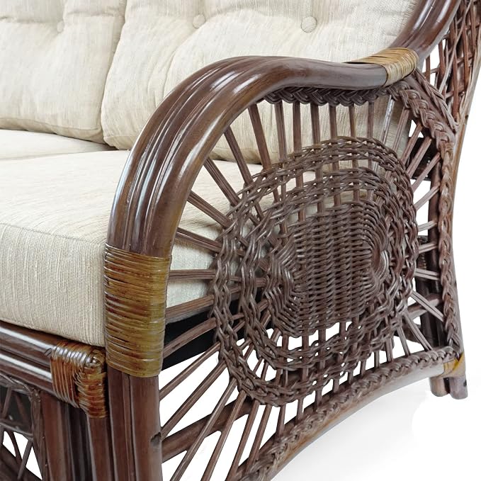 Malibu Lounge Set of 4: 2 Natural Rattan Wicker Chairs, Three-Seater Sofa - Image 8