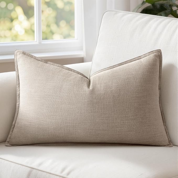 MIULEE Decorative Linen Lumbar Pillow Cover 12x20 Inch Natural Linen | Boho by MIULEE