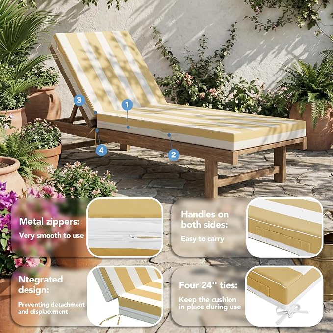 L'AGRATY Outdoor Lounge Chaise Cushion: 72x21x3 Inch Waterproof Lounge Chair - Image 4