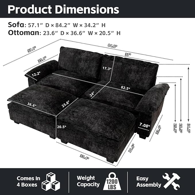 mestyl Oversized Chaise Lounge Chair Indoor, Modular Loveseat Sectional Sofa - Image 2