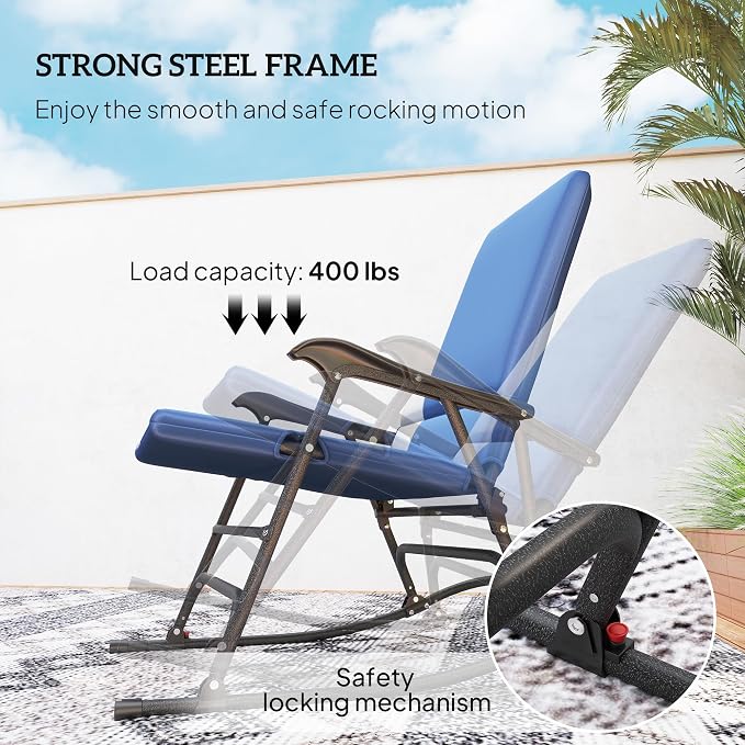 Outsunny Folding Outdoor Rocking Chairs Set of 2, Oversized Outdoor Rocking - Image 4