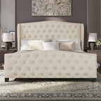 BRELTAM Upholstered Queen Size Bed Frame Velvet Beige Tufted Platform Bed Frame - Image 9