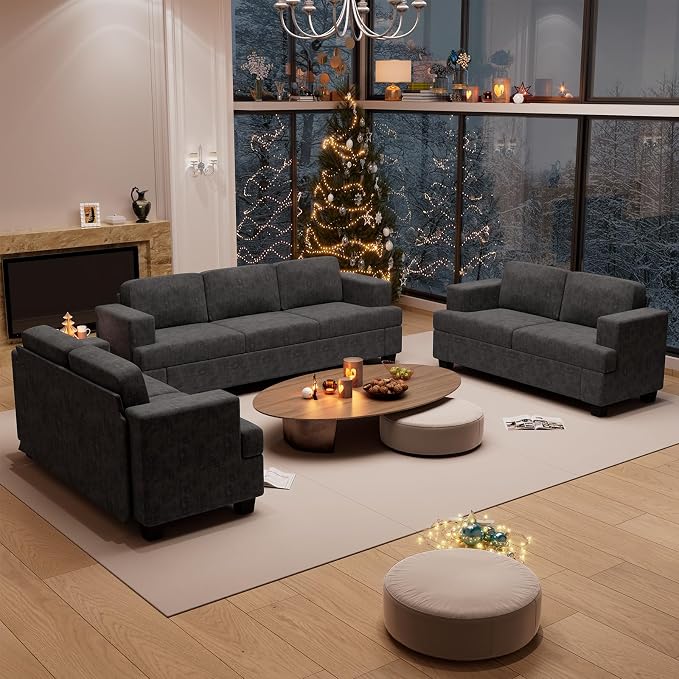 YOUDENOVA Sofa Couch, 3 Piece Set Comfy Sofa, 2 Loveseat & 3 Seater Sofa by YOUDENOVA