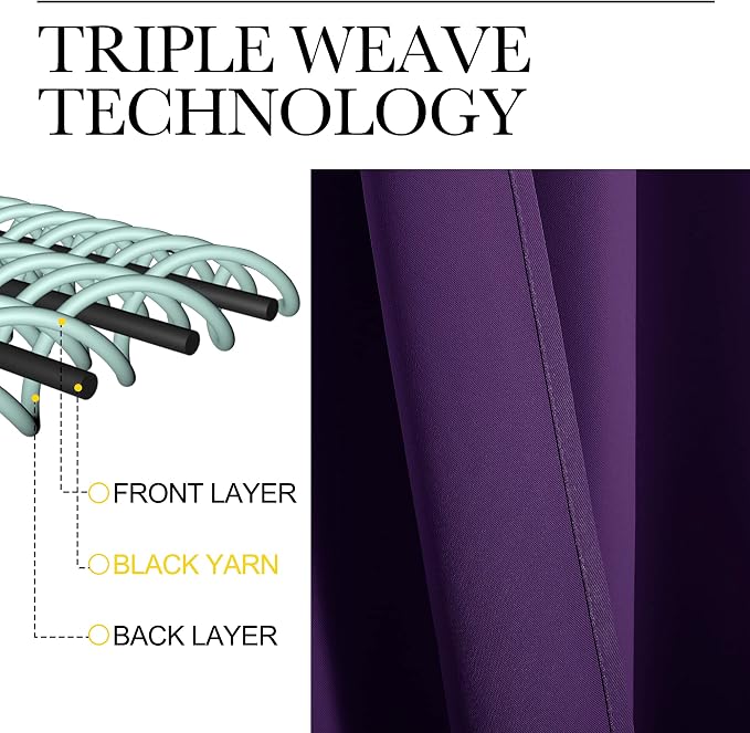 NICETOWN Purple Blackout Curtains 96 inches Long, Niose Reducing and Thermal - Image 4