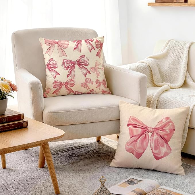 OBSEDE Cute Pink Bow Decorative Throw Pillow Covers 18 × 18 in, Couch Cushion - Image 7