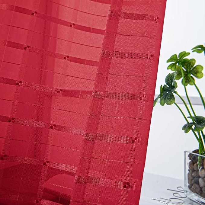 SpaceDresser Check Sheer Curtains 45 Inches Long - Image 2