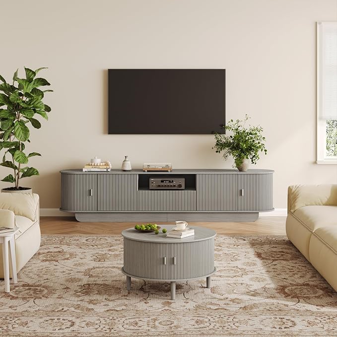 Coffee Table and TV Stand Set of 2, Round Center Table by ukaocai