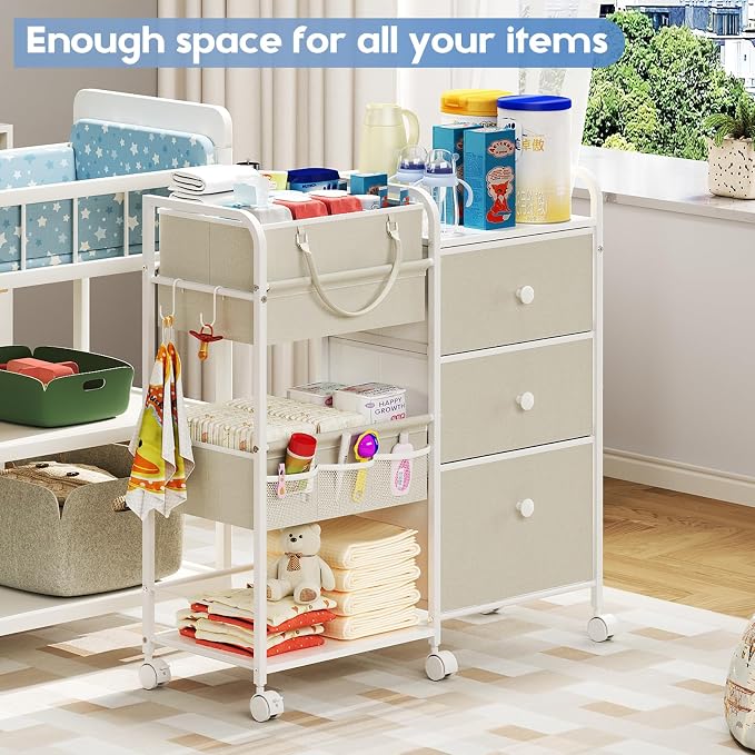Cidaziya 2In1 Baby Diaper Caddy Organizers and Storage, 3 Tier Rolling Cart - Image 8