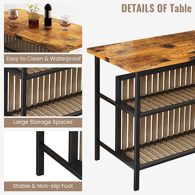 AWQM Kitchen Island with Seating & Storage Shelf, Wooden Island Table - Image 6