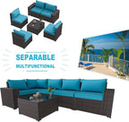 Kullavik Outdoor Patio Furniture Set 6 Pieces Sectional Rattan Sofa Set Brown - Image 7