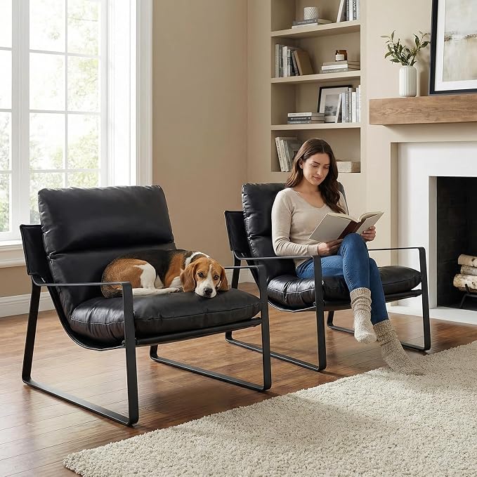 LukeAlon Modern PU Leather Accent Armchairs Set of 2, Upholstered Living Room by LukeAlon