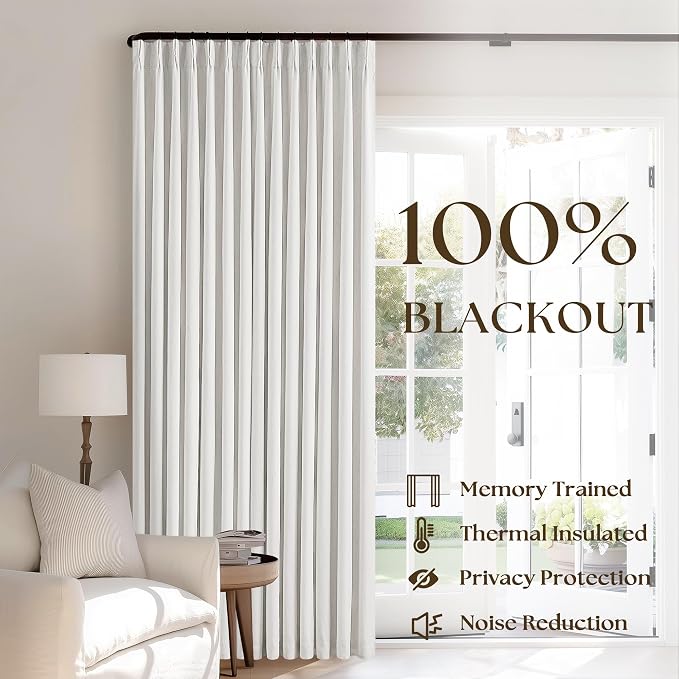 100% Blackout Pinch Pleated Linen 84 Inch Curtains 2 Panels Beige White | 2 - Image 3