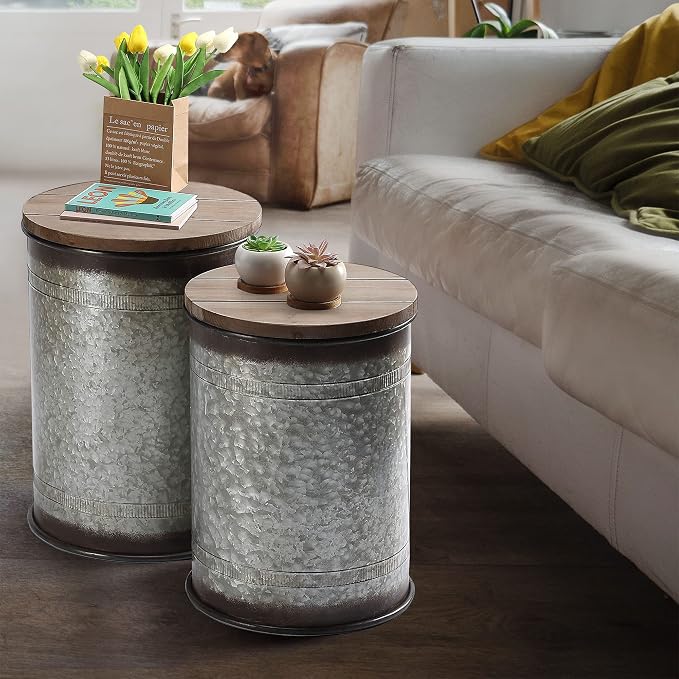 Rustic Storage Ottoman Seat Stool, Farmhouse Accent Side Table, Antique - Image 2