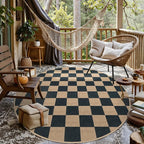 Lahome Checkered Easy Jute Outdoor Patio Area Rug 6ft Round, Washable Black | - Image 7