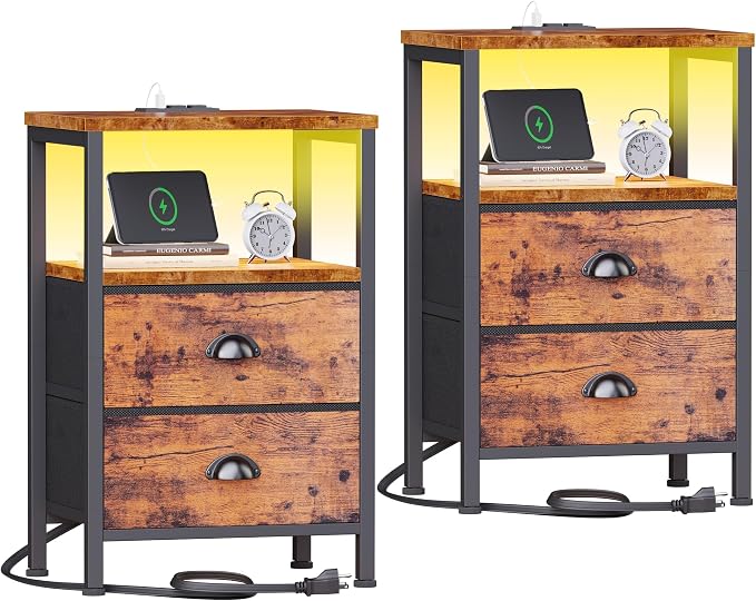 Furologee Nightstands Set of 2 Charging Station, End Tables by Furologee