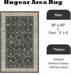 3x5 Black Beige Vintage Floral Washable Area Rug - Image 2