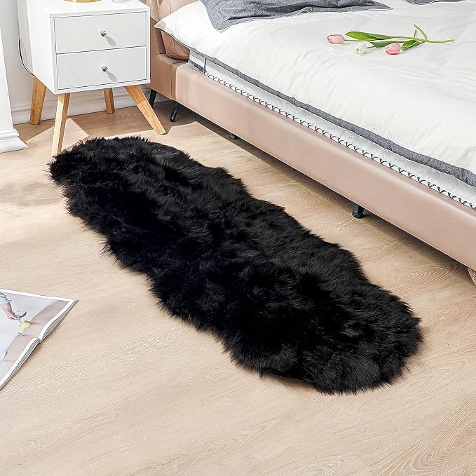 linmopm Faux Fur Rug Sheepskin Shag Fluffy Fuzzy Black 2x6 ft Runner Rugs - Image 6