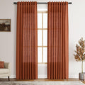 Terracotta Linen Curtains 84 Inches Long 2 Panel Set Back Tab Boho Rustic by Nanspring