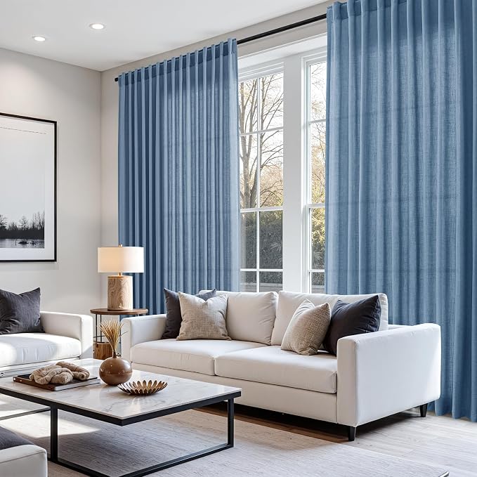 Stone Blue Linen Curtains 84 Inches Long - Image 7