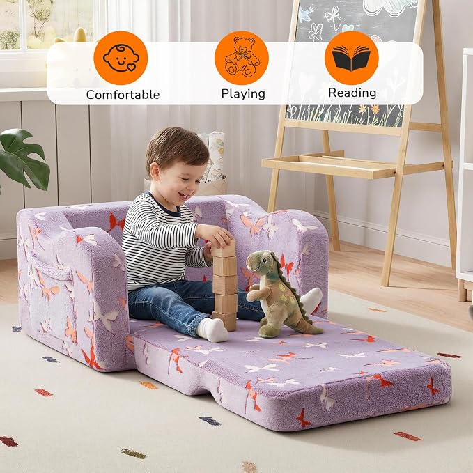 MeMoreCool Glowing Butterfly Kids Chair, 2-in-1 Foldable Kids Couch - Image 3