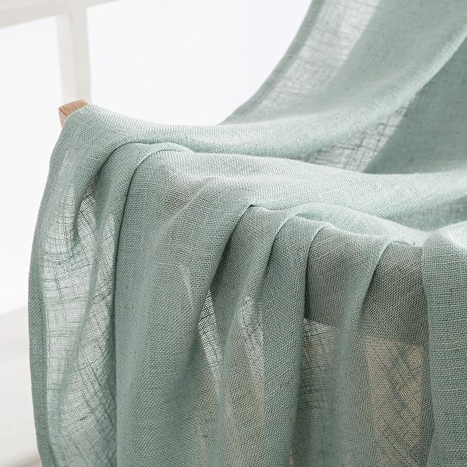 MIULEE Sea Green Linen Curtains 52x96 Inch Long Soft Thick Linen Textured | - Image 6