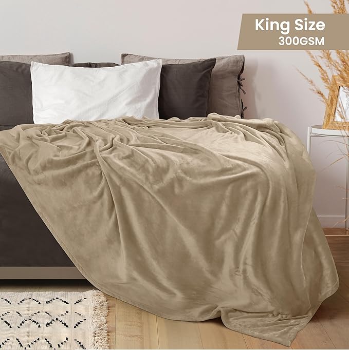 Utopia Bedding Ultra Soft Fleece Bed Blanket King Size Camel | Microfiber Plush - Image 2