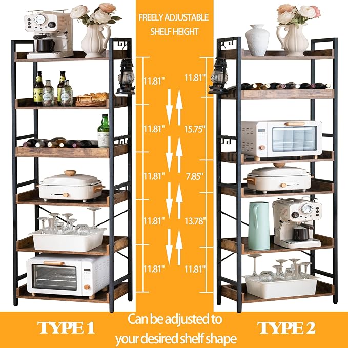 HCHQHS Adjustable 6 Tier Open Bookcase, Rustic Farmhouse Book Shelves, - Image 4