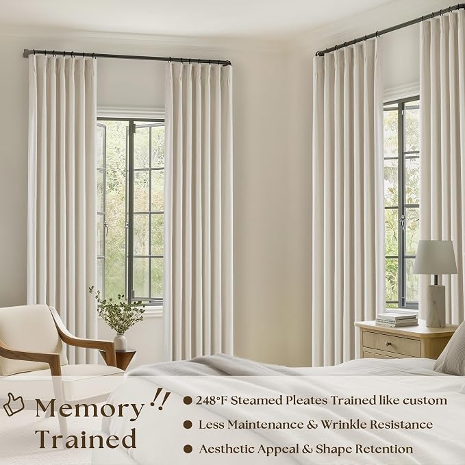 Cream Beige Linen Black Out 96 Inch Curtains - Image 2