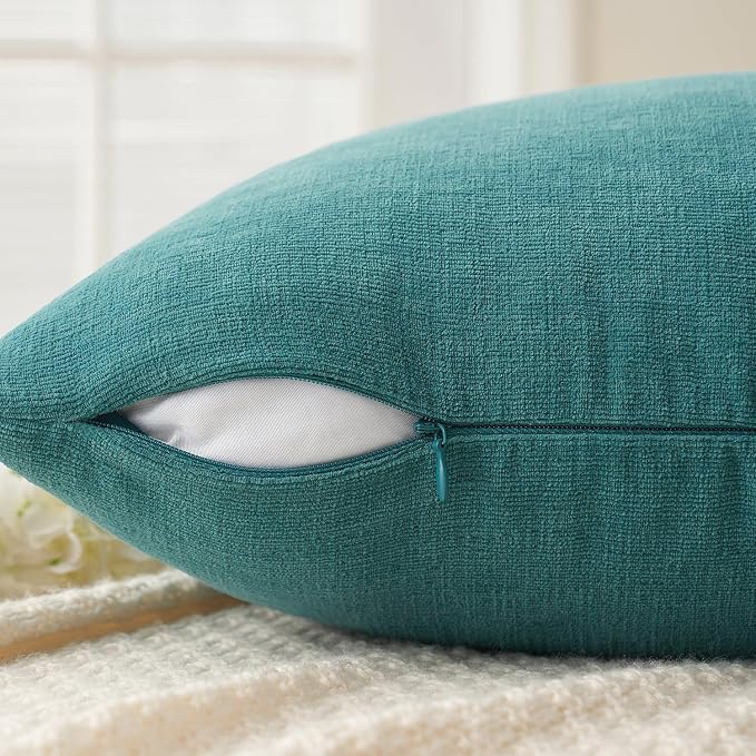 MIULEE Teal Chenille Couch Throw Pillow Covers, 16x16 | Set of 2, Soft Coastal - Image 4