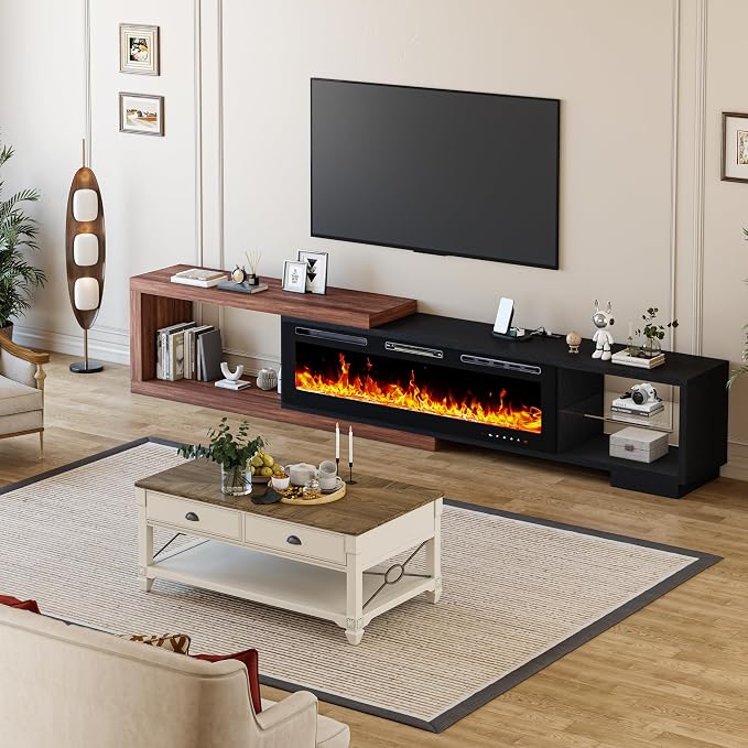 Extendable TV Stand with 50" Electric Fireplace, Modern LED Entertainment - Image 3