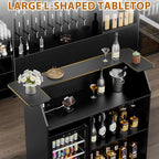 L-Shaped Home Bar Unit with Power Outlet, 4-Tier Corner Liquor Bar Cabinet with - Image 8