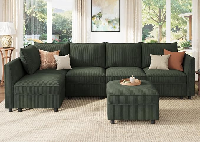 HONBAY Modular Sectional Sleeper Sofa Green Couch L Shaped Sectional Sofa - Image 3