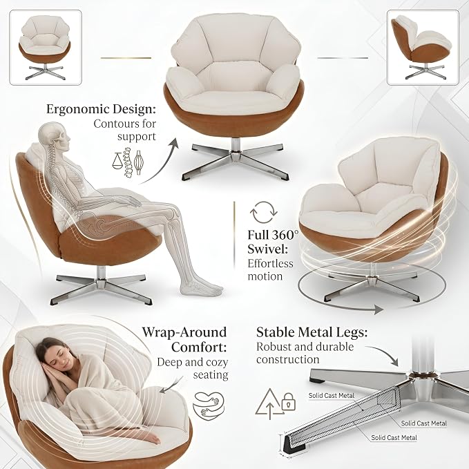 BESTANO Swivel Accent Chair, Chenille Upholstered Modern Living Room Chair - Image 4