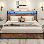 Lifezone King Bed Frame with 2-Tier Storage Headboard, Metal Platform Bed Frame - Image 3