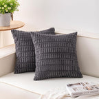 Pack of 2 Corduroy Decorative Throw Pillow Covers 26x26 Inch, Dark Grey | Fall by Unknown