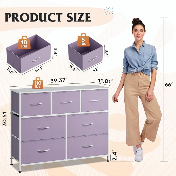 WLIVE 7 Drawer Dresser TV Stand, Entertainment Center, Media Console Table - Image 3
