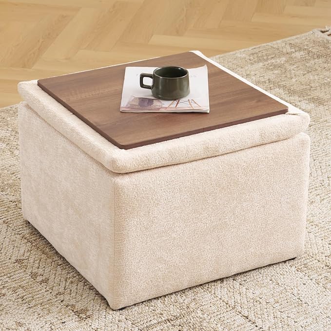Cube Storage Ottoman, Chenille Ottoman Foot Stools, Ottoman Footstool by Rhevoy