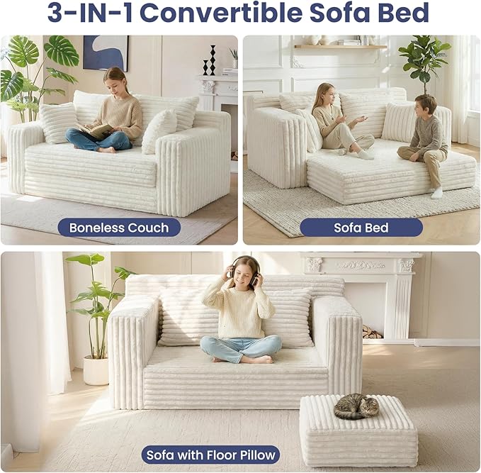 3-in-1 Convertible Sofa Bed: Boneless Loveseat Sleeper & Folding Couch Bed - Image 3