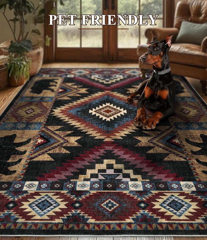Rustic Cabin Area Rug 4x6, Machine Washable Lodge Bear Rug, Non-Slip Low Pile - Image 6