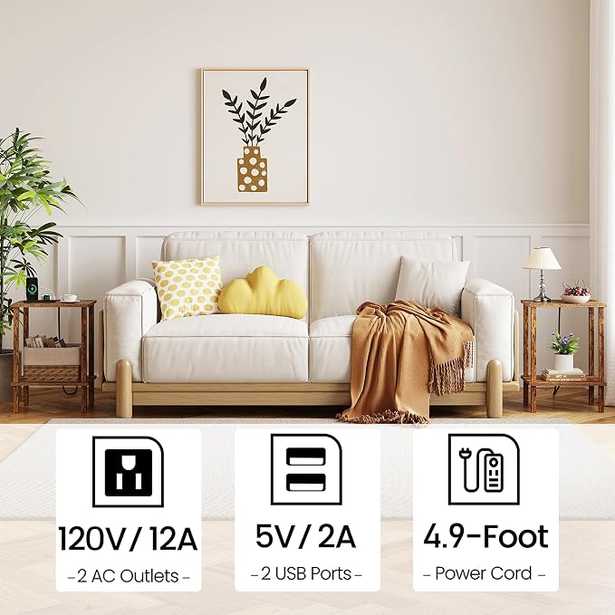 TUTOTAK End Table with Charging Station, Small Side Table with Outlets - Image 5