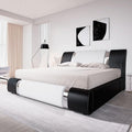 Allewie Queen Bed Frame with Iron Piece Decor, Faux Leather Upholstered by Allewie