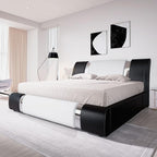 Allewie Queen Bed Frame with Iron Piece Decor, Faux Leather Upholstered by Allewie