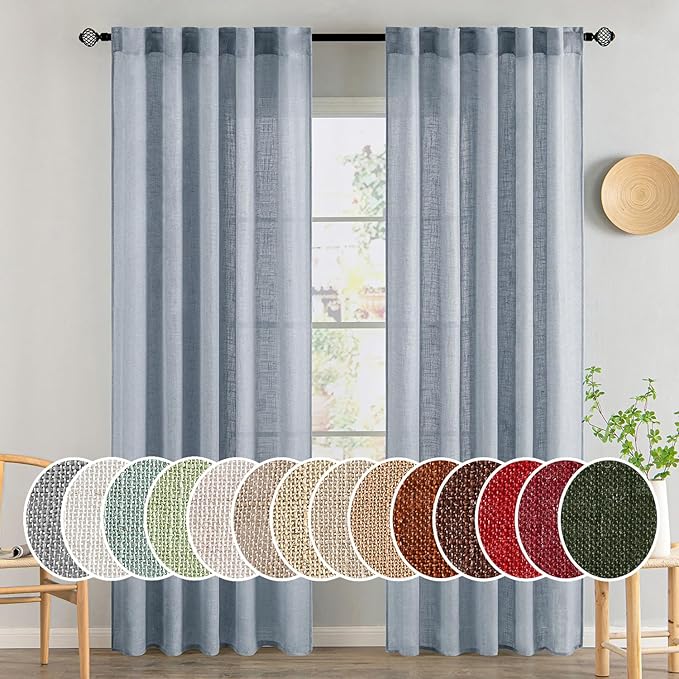 MIULEE Chambray Blue Linen Curtains 52x90 Inch Long by MIULEE