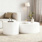 White Marble Coffee Table Set of 2, 29.52" Round Flued Coffee Table and End - Image 4