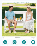 SERWALL Outdoor Bench with Cup Holder, Oversized 58" HDPE Porch Bench Suitable - Image 9