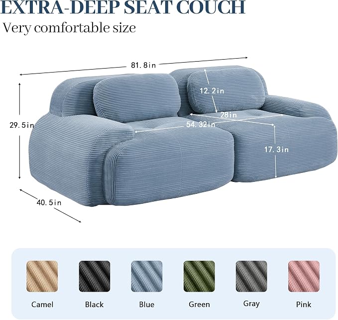 Boneless Sectional Couch, No Assembly Required, 81.8” Modular Cloud Sofa - Image 3