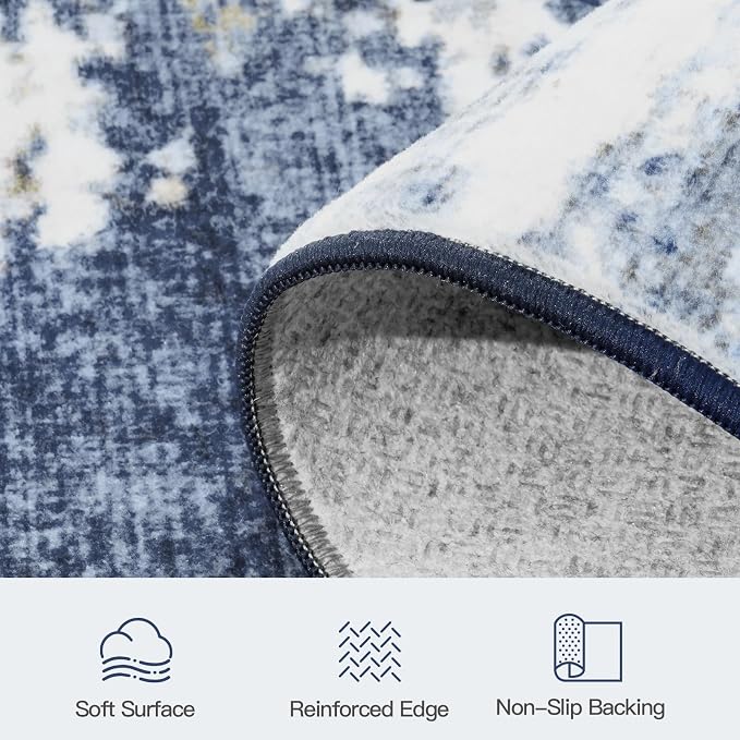 5x7 Area Rug for Living Room, Abstract Washable Non-Slip Rugs, Dark Blue | - Image 7