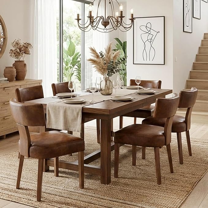 HNY Century Modern Dining Chairs Set of 6, Farmhouse PU Leather Upholstered by HNY